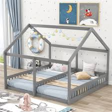 kids double bed frame wooden 2 twin