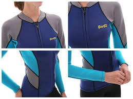 Goldfin Wetsuit Top Jacket Neoprene For Women 2mm Long Sleeves Front Zip Diving Snorkeling Surfing Kayaking Canoeing Sw004