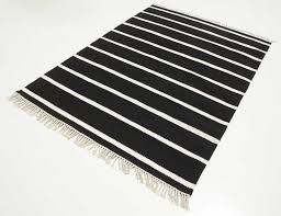 dhurrie stripe rug black white