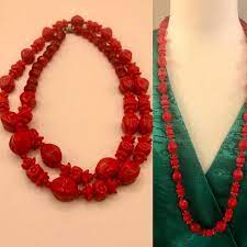 Vintage Red Carved Czech Glass Bead