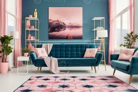 pink and blue living room interior