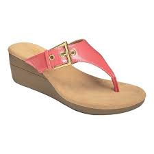 Womens Aerosoles Flower Thong Sandal Size 55 M Coral Faux Patent