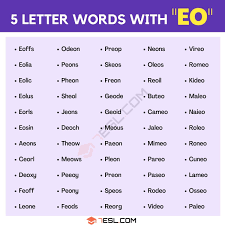 exles of 5 letter words with eo 7esl