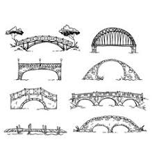 Bridge with street lights elevation. Arch Bridge Sketches Vector Images 87