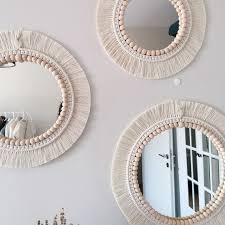 3 Set Macrome Wall Mirror Bead White