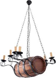Metal Wood Rustic Wine Barrel Chandelier Aged Wood Ceiling Hanging Candle Light Pendant Light 8 Light Fixture Farmhouse Light With Candle Shaped Lights 8 Lights Amazon Com