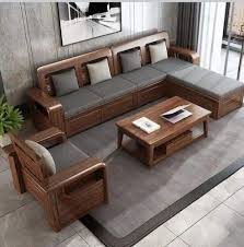 Wooden Fabric Corner L Shape Sofa Set