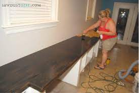Diy wood countertop from plywood and laminate. Oak Plywood Countertops Cara S Office 6 Sawdust Girl