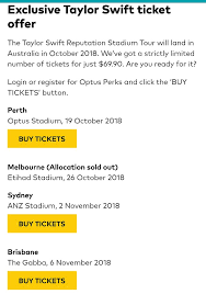 Taylor Swifts Australian Tickets Offered At Just 69 90