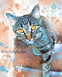 Tabby Cat Wall Art Cat Artwork Blue