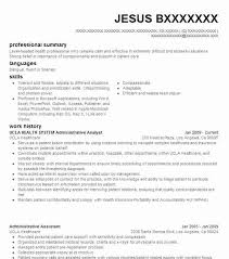 Ucla Health System Administrative Analyst Resume Example
