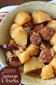crockpot sausage potatoes is such an easy dinner idea with only five ings plus it will leave your house smelling amazing as it cooks all day