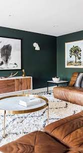 Green Walls Contrast Warm Brown Leather