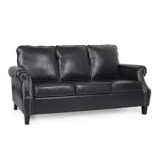 Black Faux Leather Sofa Straight Black