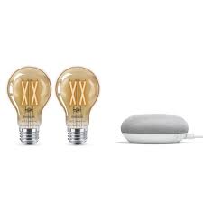 Philips Amber A19 Led 40w Equivalent Smart Wi Fi Wiz Connected Edison Light Bulb 2 Pack Google Home Mini 555524 The Home Depot
