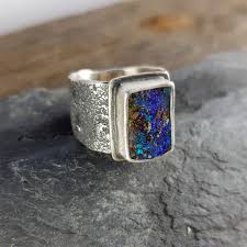 boulder opal ring with textured band