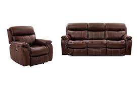 Armen Living Montague Dual Power Reclining 2 Piece Sofa And Recliner Set In Genuine Brown Leather