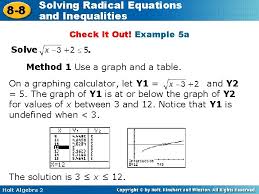 solving radical equations 8 8 and