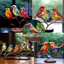Stained Glass Birds On Branch Desktop