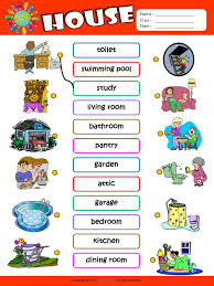 I will be an esl teacher and this is a practice lesson for my technology class. Parts Of The House Esl Vocabulary Matching Exercise Worksheet For Kids