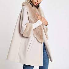 Swing Coat Faux Fur Trim Coat