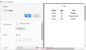 convert html table to pdf using