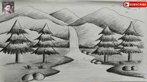 Pencil drawing pictures are the in thing in the world of digital art at the moment and scenarios state that the trend is here to stay a while. How To Draw Easy Pencil Sketch Scenery For Kids Landscape Pahar And Rive Nature Art Drawings Landscape Drawing Easy Landscape Pencil Drawings