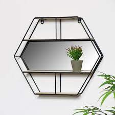 black hexagon wall shelf hexagon mirror