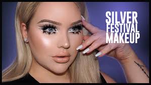 silver glittery glowy festival makeup