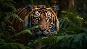 majestic bengal tiger staring hiding