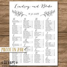 Wedding Seating Chart Seating Chart Alphabetical Seating