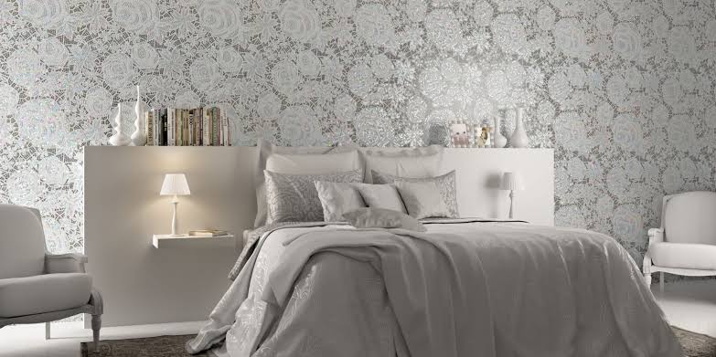 Master bedroom wallpaper accent wall