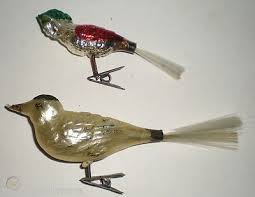 2 vintage blown glass clip on bird