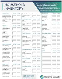 Household Inventory Checklist California Casualty