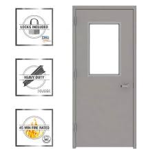 L I F Industries 36 In X 80 In Gray Vision 1 2 Lite Right Hand Steel Prehung Commercial Door With Welded Frame
