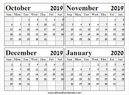 4 Month October 2019 January 2020 Calendar Online Calendar
