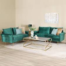 2 seater fabric sofa set emerald green