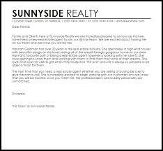 New Real Estate Agent Announcement Letter Example Letter Samples