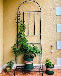 This charming rustic bronze pot trellis brings on trend style to your garden! Pot Plant Stand With Base And Climbing Frame Support Trellis Ebay