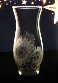Sunflower Engraved Glass Vase Clear