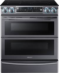 Looking for an alternative to stainless steel appliances? Customer Reviews Samsung 5 8 Cu Ft Electric Flex Duo Self Cleaning Fingerprint Resistant Slide In Smart Range With Convection Black Stainless Steel Ne58k9850wg Best Buy