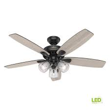 Ashby park ceiling fan by home decorators collection combines form and function to complement your indoor living spaces. Hunter Highbury Ii 52 In Led Indoor Matte Black Ceiling Fan With Light Kit 52028 The Home Depot