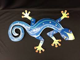 hand painted blue green colorful gecko