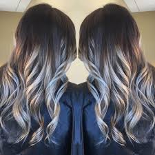 Dark To Light Balayage Ombre With Platinum Silver Tone