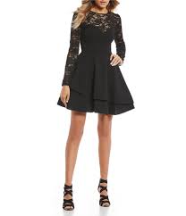 B Darlin Long Sleeve Lace Double Hem Fit And Flare Dress