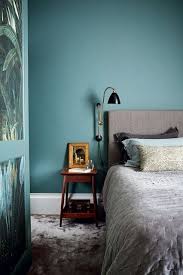 Teal Blue Bedroom With Grey Velvet
