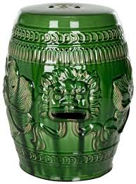 Green Ceramic Barrel Garden Stool