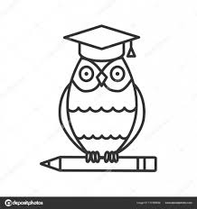 Owl Graduation Cap Pencil Linear Icon Education Thin Line