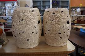 Pair Of Decorator Ceramic Round Garden