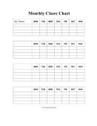 A Printable Monthly Chore Chart In Black And White With Room